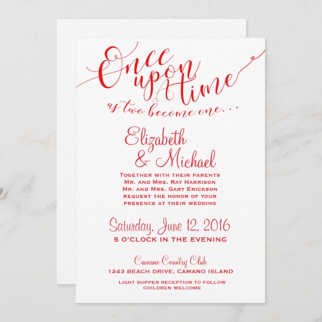 Fairytale Invitation Once Upon A Time - RED (Front/Back)