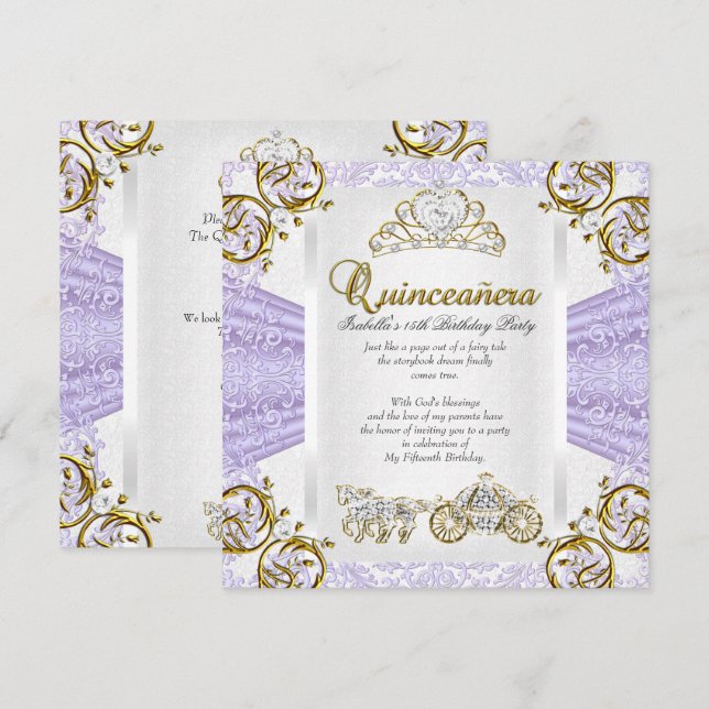 Fairytale Lavender Quinceanera 15th Birthday 2 Invitation (Front/Back)