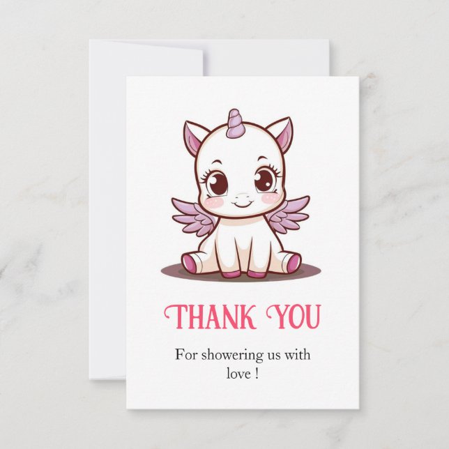 Fairytale Lovely Unicorn Baby Shower Thank You Card (Front)
