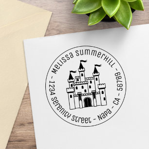 Fairytale Mediaeval Castle Round Return Address Rubber Stamp