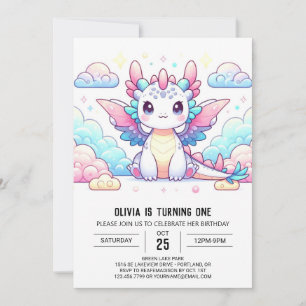 Fairytale Modern Dragon 1st Birthday Invitation