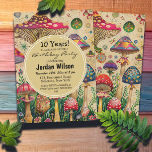 Fairytale Mushrooms 10th Birthday Party Invitation