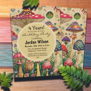 Fairytale Mushrooms 4th Birthday Party Invitation