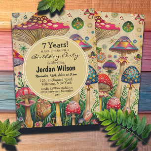 Fairytale Mushrooms 7th Birthday Party Invitation