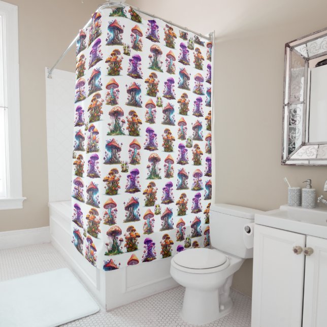 Fairytale Mushrooms and Frogs Shower Curtain (In Situ)