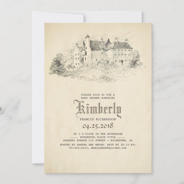 Fairytale Old Castle Vintage Baby Shower Invitation (Front)