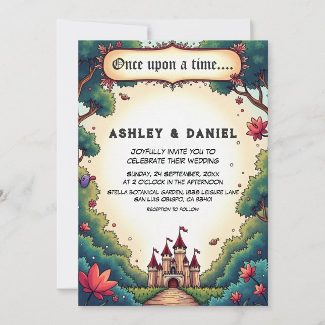 Fairytale Once Upon A Time Castle Woodland Wedding Invitation (Front)