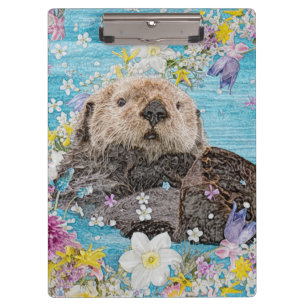 Fairytale Otter in River of Flowers Clipboard