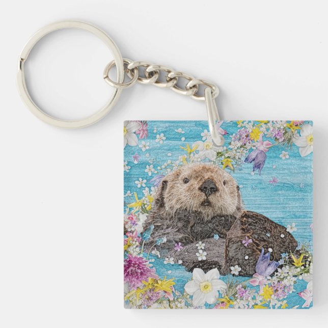 Fairytale Otter in River of Flowers Key Ring (Front)