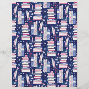 Fairytale Pile of Books Blue Scrapbook Paper