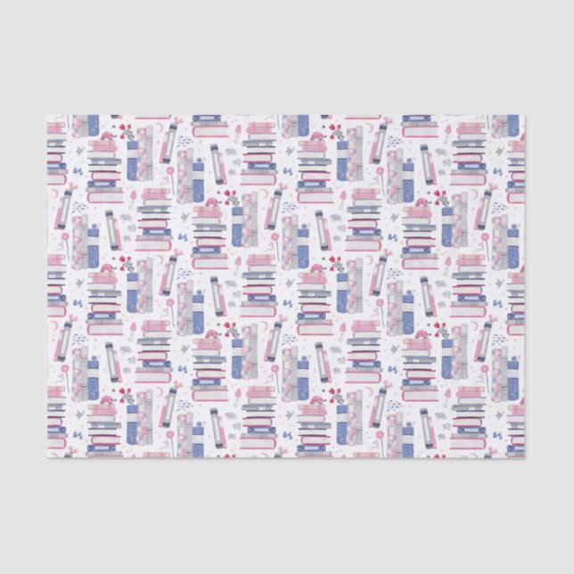 Fairytale Pile of Books Grey White Tissue Paper (Front)