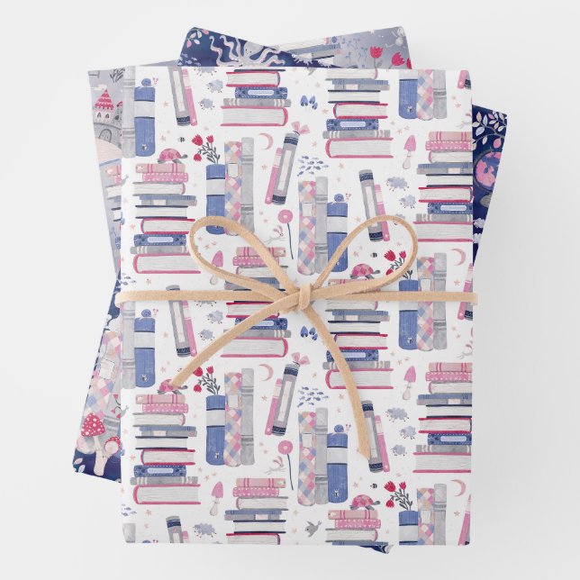 Fairytale Pile of Books Set of Three Wrapping Paper Sheet (In situ)