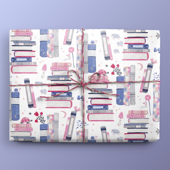 Fairytale Pile of Books White Wrapping Paper (Gift Mockup)