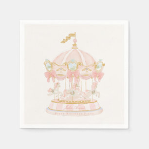 Fairytale Pink Girls Carousel First Birthday Party Napkin