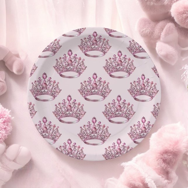 Fairytale Pink Princess Crown Birthday Paper Plate (Creator Uploaded)
