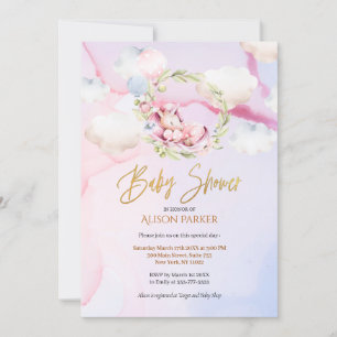 Fairytale Pink Unicorn Dream Cloud   Baby Shower Invitation