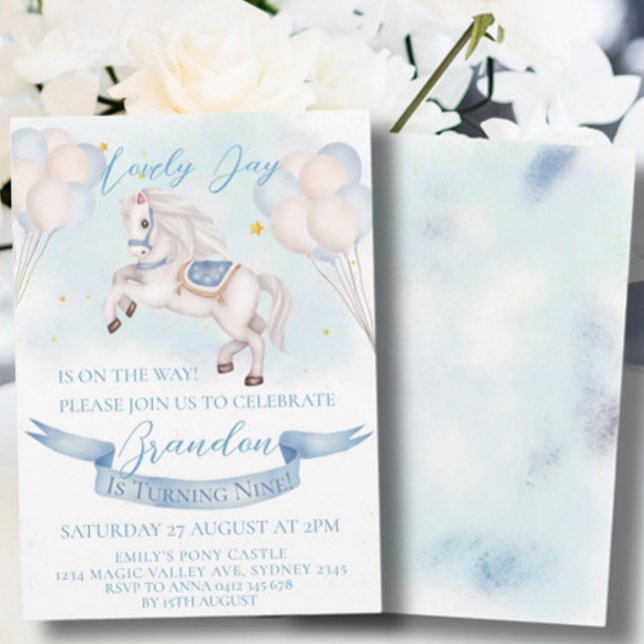Fairytale Pony Balloons 1st Birthday Boy Party Invitation (Creator Uploaded)