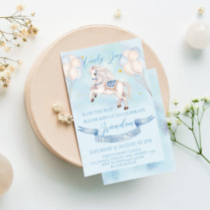 Fairytale Pony Balloons 1st Birthday Party Boy Invitation