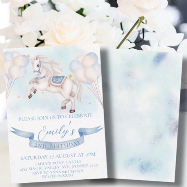 Fairytale Pony Star Balloon 1st Birthday Boy Party Invitation (Creator Uploaded)