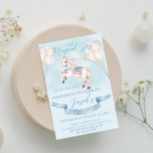 Fairytale Pony Star Balloon 1st Birthday Party boy Invitation