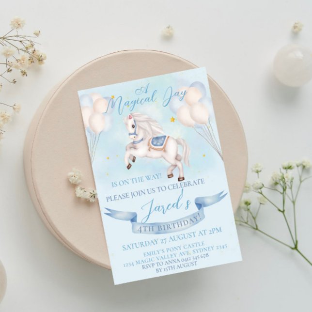 Fairytale Pony Star Balloon 1st Birthday Party boy Invitation (Creator Uploaded)