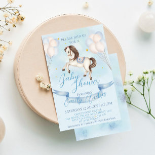 Fairytale Pony Stars Balloons Baby Shower Boy Invitation