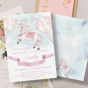Fairytale Pony Stars Balloons Birthday Girl Party Invitation