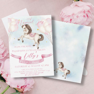 Fairytale Pony Stars Pink Balloons Birthday Party Invitation