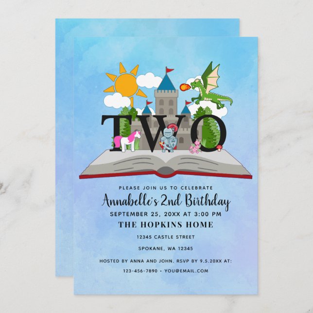 Fairytale Pop Up Book Kids Second Birthday Invitation (Front/Back)