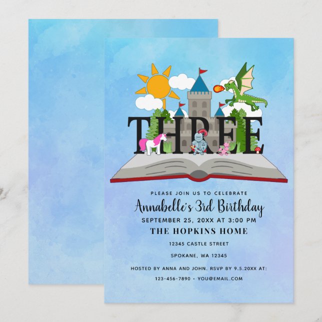 Fairytale Pop Up Book Kids Third Birthday  Invitation (Front/Back)
