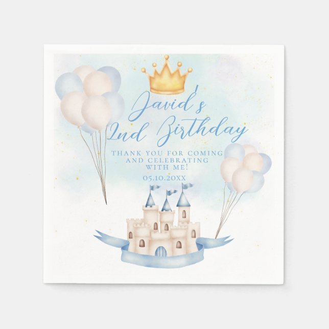 Fairytale prince Castle Crown party 3d Birthday Napkin (Front)