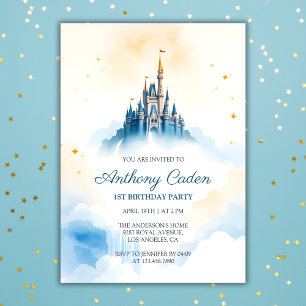 Fairytale Prince Royal Castle Blue Boy Birthday Invitation