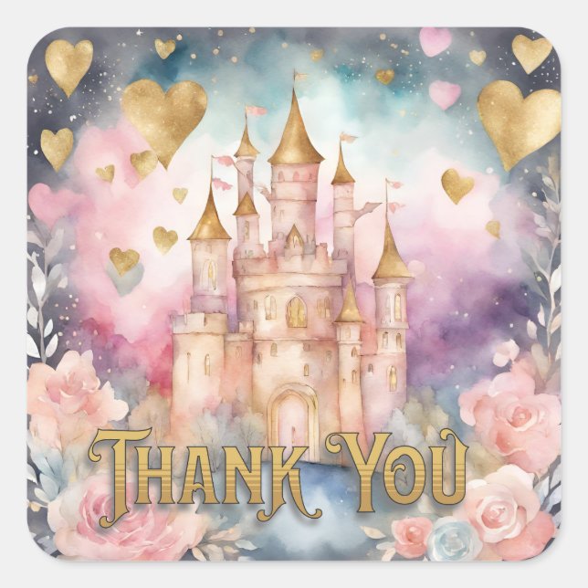 Fairytale Princess Baby Shower Thank You Square Sticker (Front)