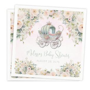 Fairytale Princess Carriage Watercolor Floral Napkin