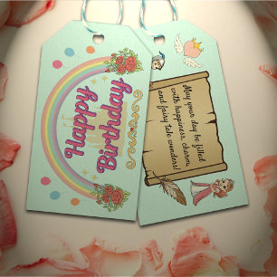 Fairytale Princess Castle Cartoon Happy Birthday Gift Tags