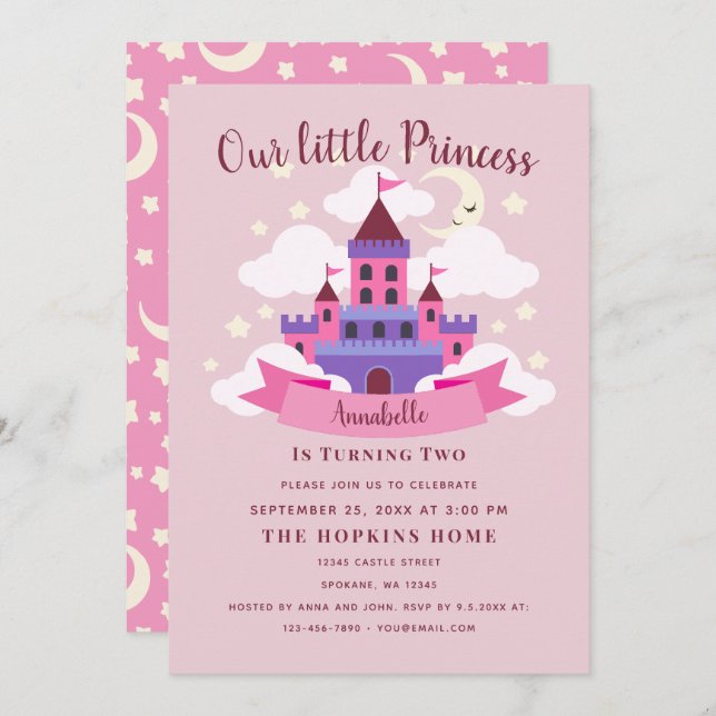 Fairytale Princess Castle Girls Birthday Invitation (Front/Back)