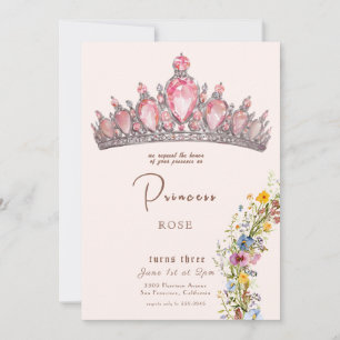 Fairytale Princess Crown Pink & Gold Birthday Invitation