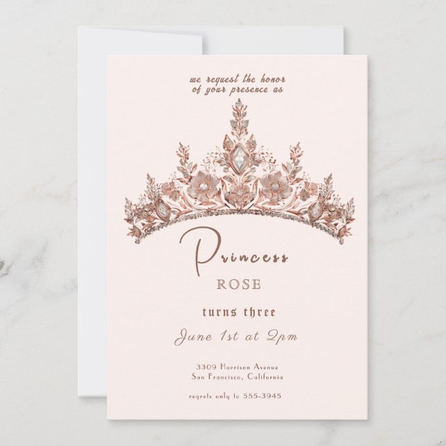 Fairytale Princess Crown Pink & Gold Birthday Invitation (Front)