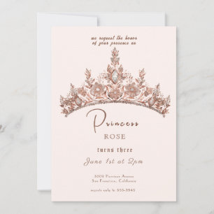 Fairytale Princess Crown Pink & Gold Birthday Invitation