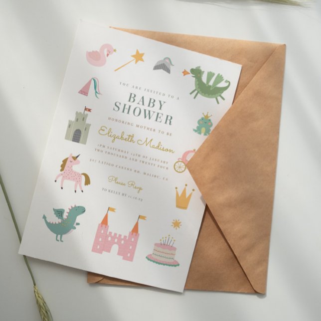 Fairytale Princess Dragon Baby Shower Invitation (Creator Uploaded)
