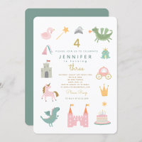 Fairytale Princess Dragon Birthday Invitation