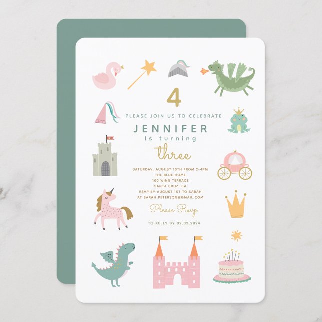 Fairytale Princess Dragon Birthday Invitation (Creator Uploaded)