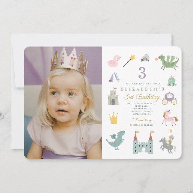 Fairytale Princess Dragon Photo Birthday  Invitation (Front)
