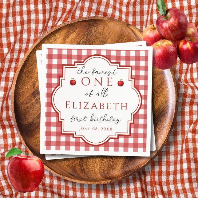 Fairytale Princess Fairest One Red Plaid Birthday Napkin (Creator Uploaded)