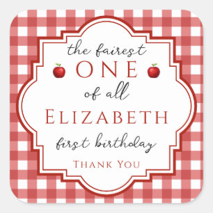 Fairytale Princess Fairest One Red Plaid Birthday Square Sticker