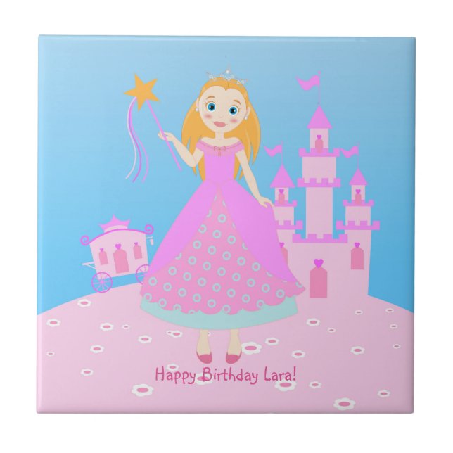 Fairytale Princess in Pink  Birthaday Party Ceramic Tile (Front)