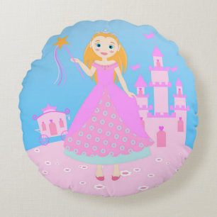 Fairytale Princess in Pink Birthaday Party Round Cushion