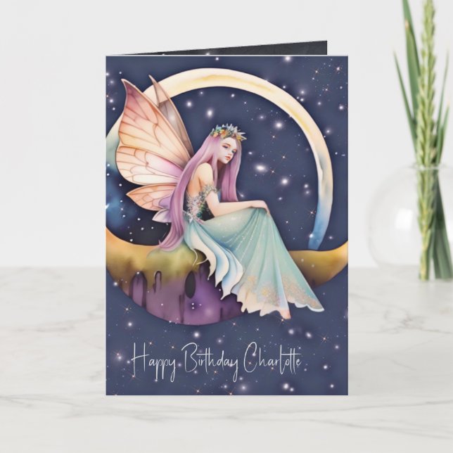 Fairytale Purple Watercolor Fairy Birthday Card (Front)