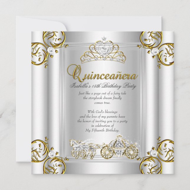 Fairytale Quinceanera 15th Birthday Gold Silver Invitation (Front)