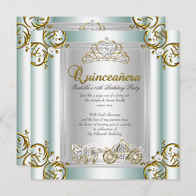 Fairytale Quinceanera 15th Birthday Mint Blue Invitation (Front/Back)